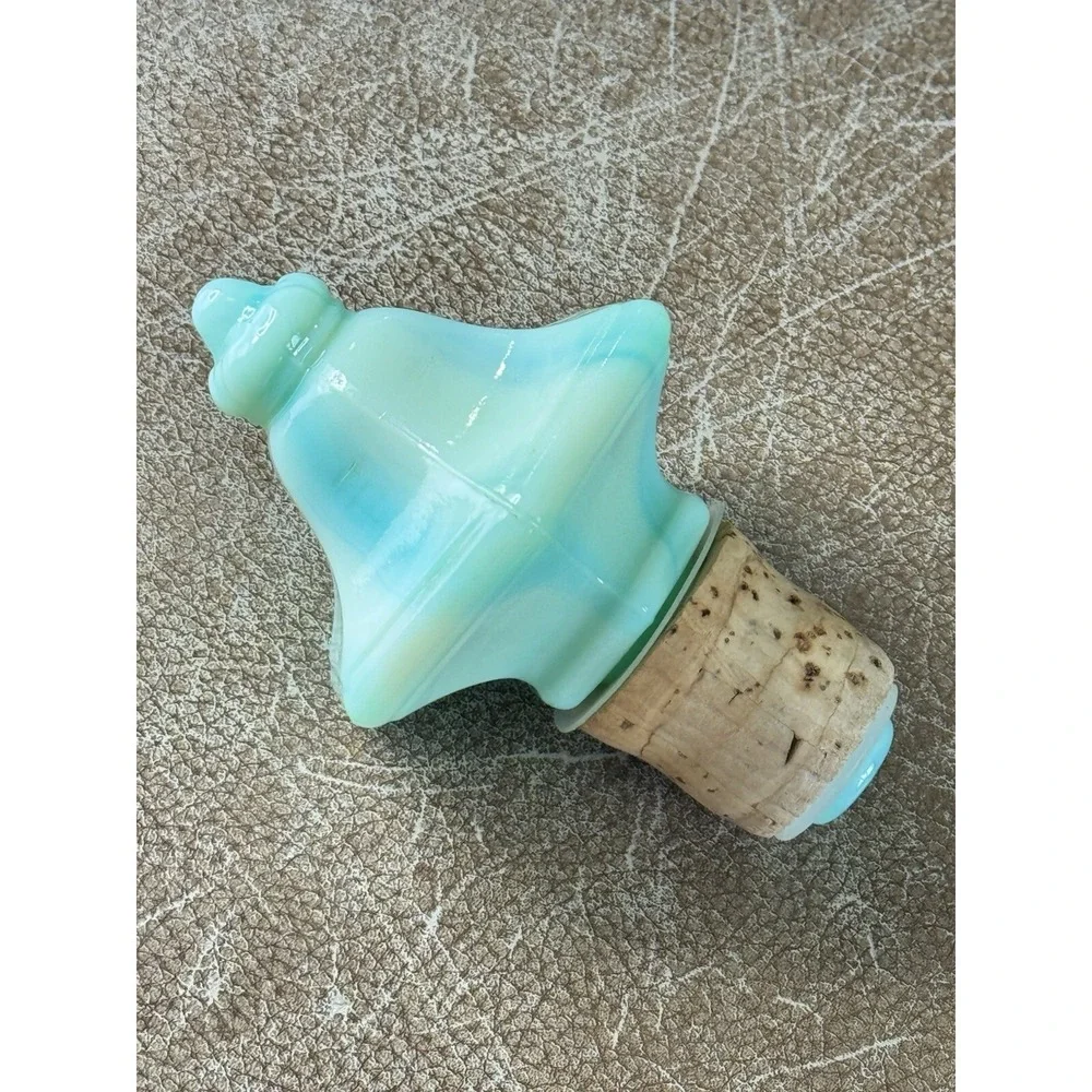 Vtg 1972 Jim Beam Liquor Decanter Jadeite Green Blue Milk Slag Glass‎ Stopper